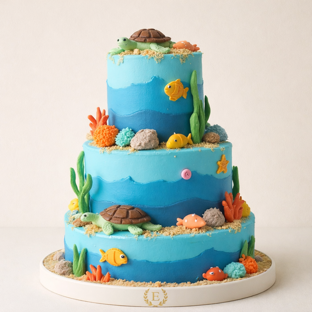 Deniz Temalı Üç Katlı Pasta
