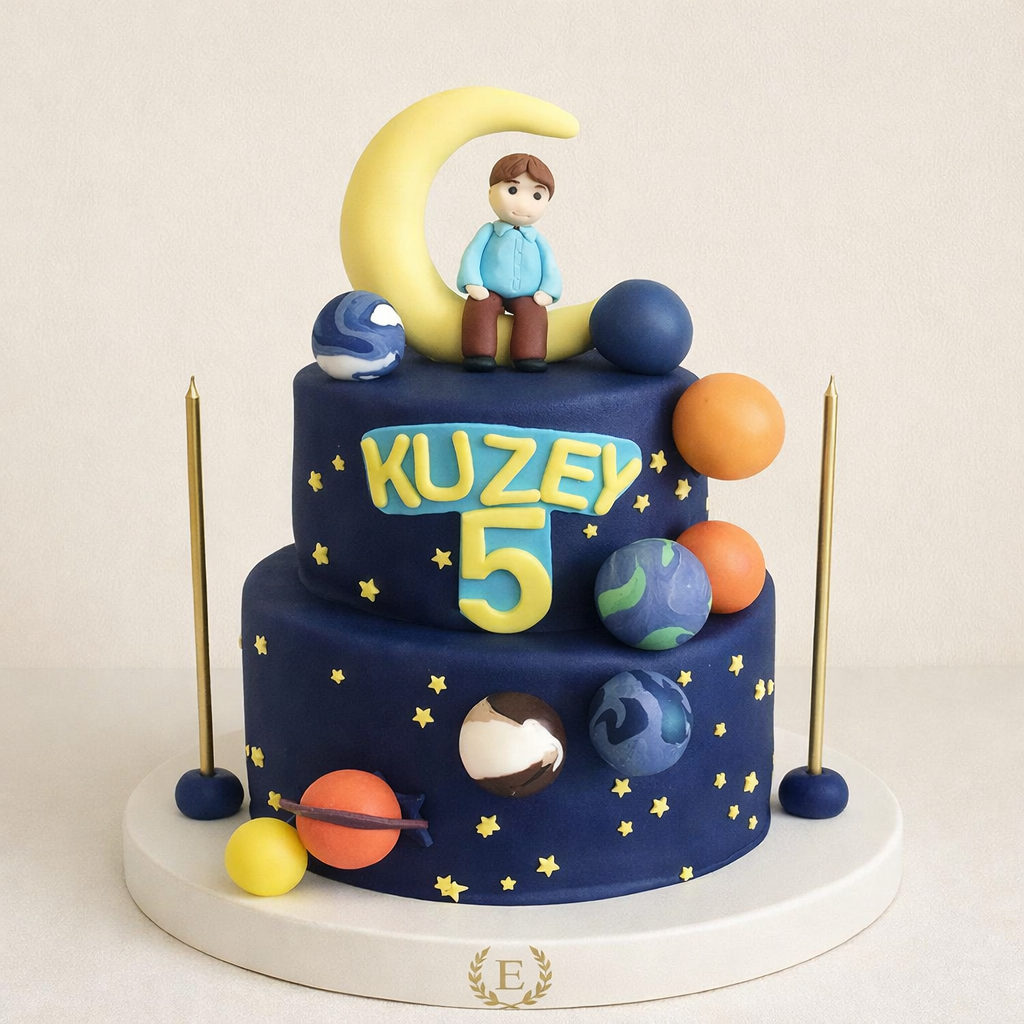 Uzay Temalı Çocuk Figürlü Pasta
