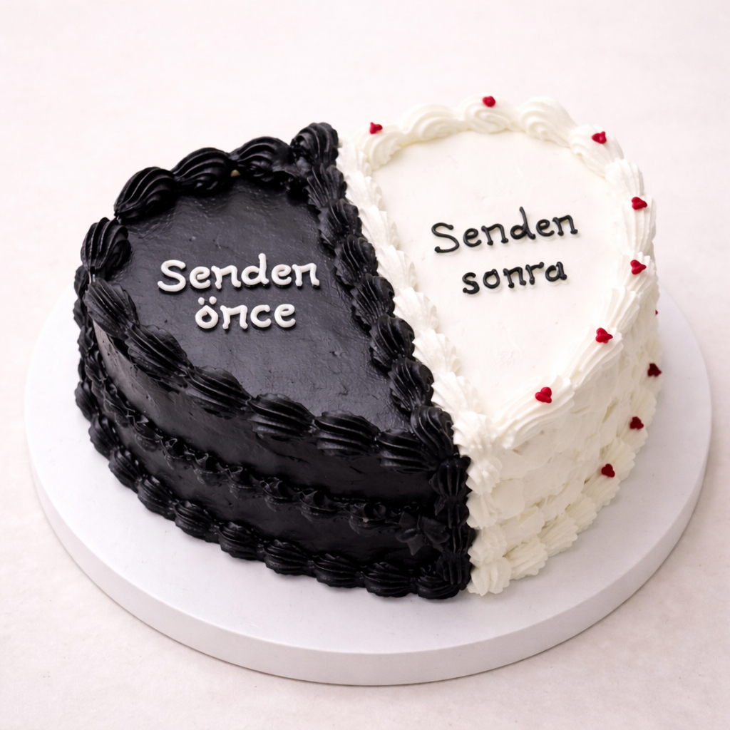 Senden Önce Senden Sonra Yazılı Kalp Pasta