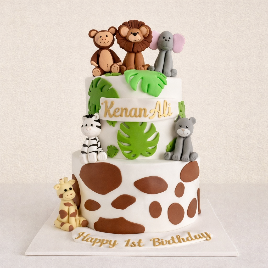 Safari Temalı Hayvan Figürlü Tasarım Pasta