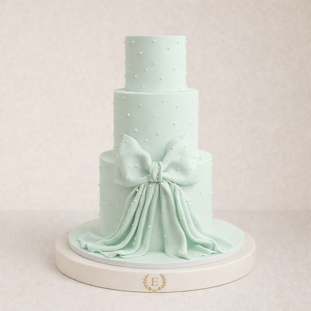 Yeşil Kurdeleli Üç Katlı Yeşil Tasarım Pasta