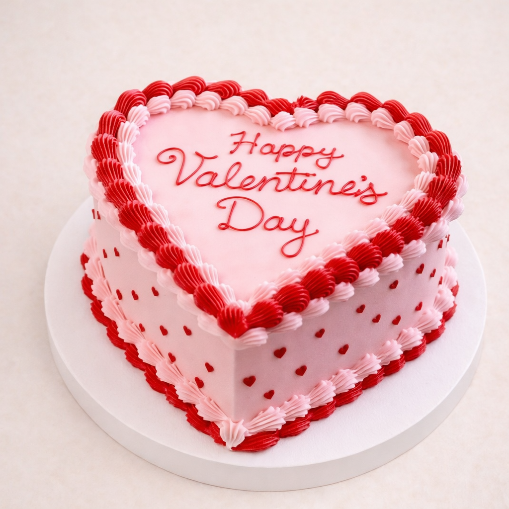 Happy Valentines Day Pembe Kalp Pasta