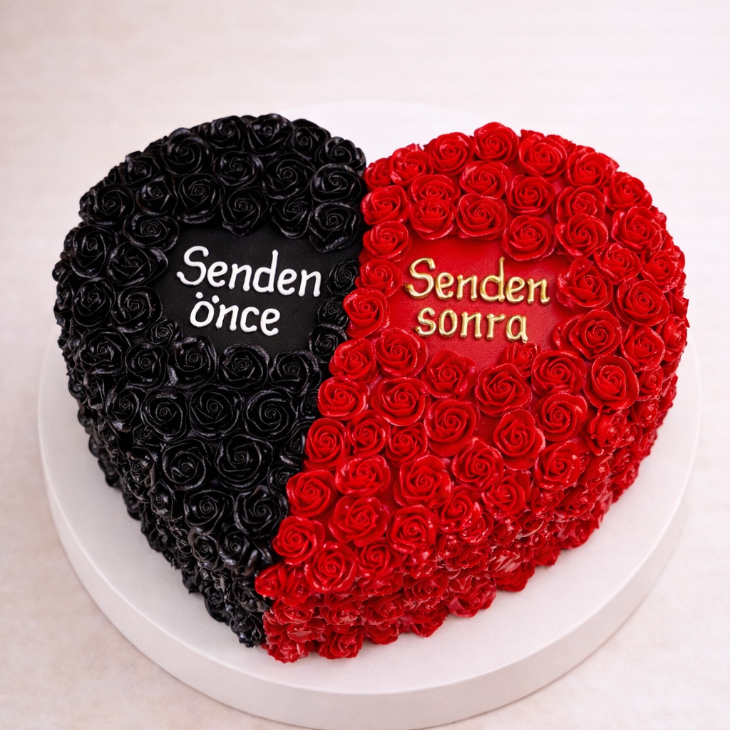 Senden Önce Senden Sonra Yazılı Kalp Pasta