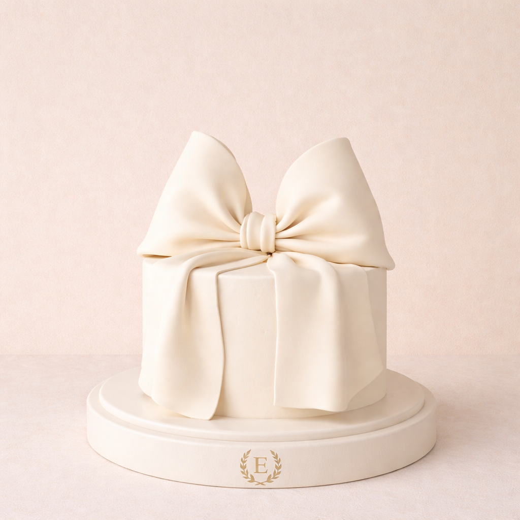 Beyaz Kurdeleli Tasarım Pasta