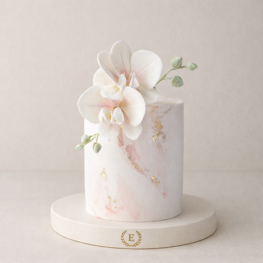 Taze Orkide Çiçekli Tasarım Pasta