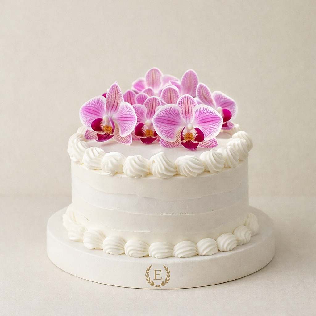 Taze Orkide Çiçekli Tasarım Pasta