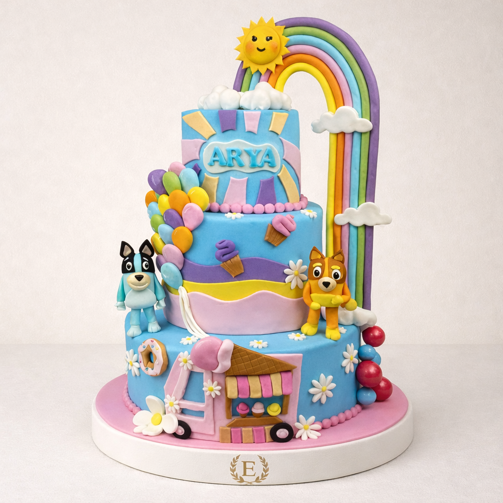 Bluey Ailesi 3 Katlı Tasarım Pasta