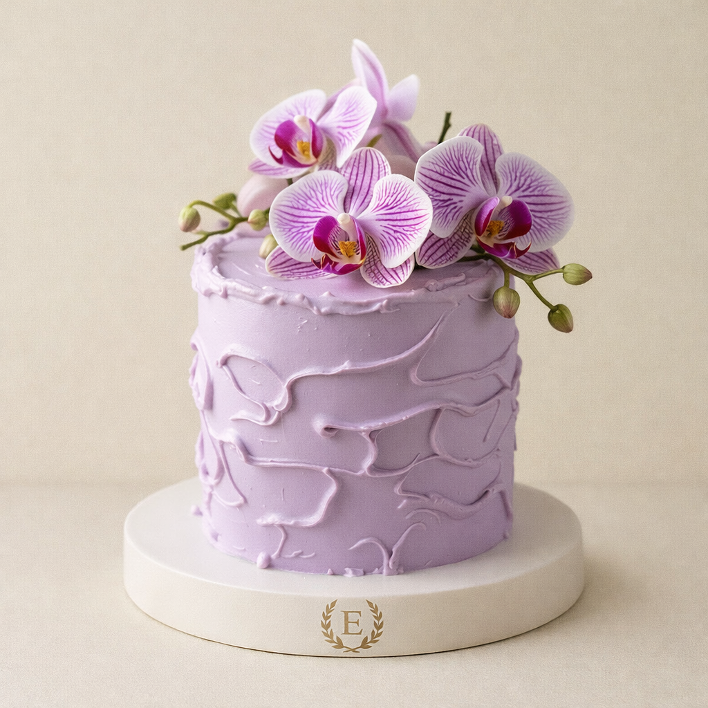 Taze Orkide Çiçekli Tasarım Pasta