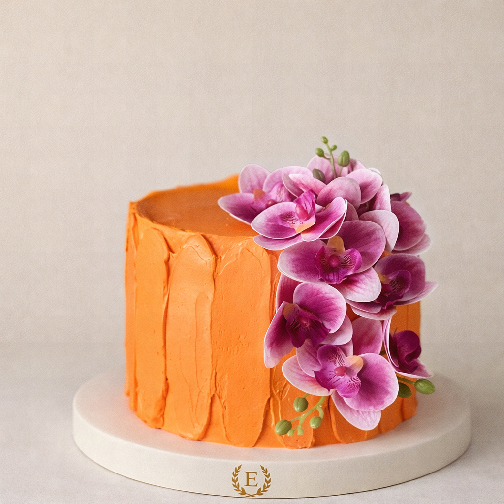 Taze Orkide Çiçekli Tasarım Pasta