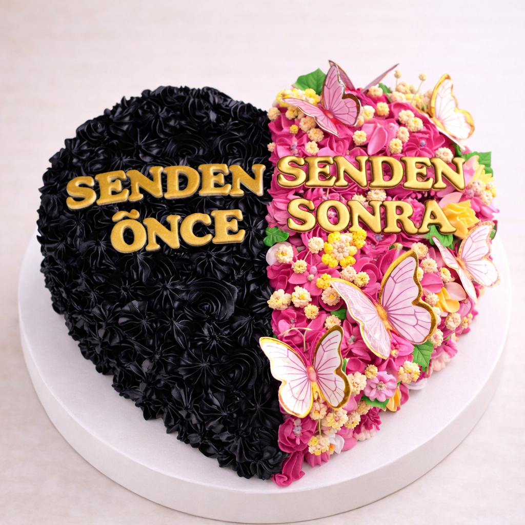 Senden Önce Senden Sonra Yazılı Kalp Pasta