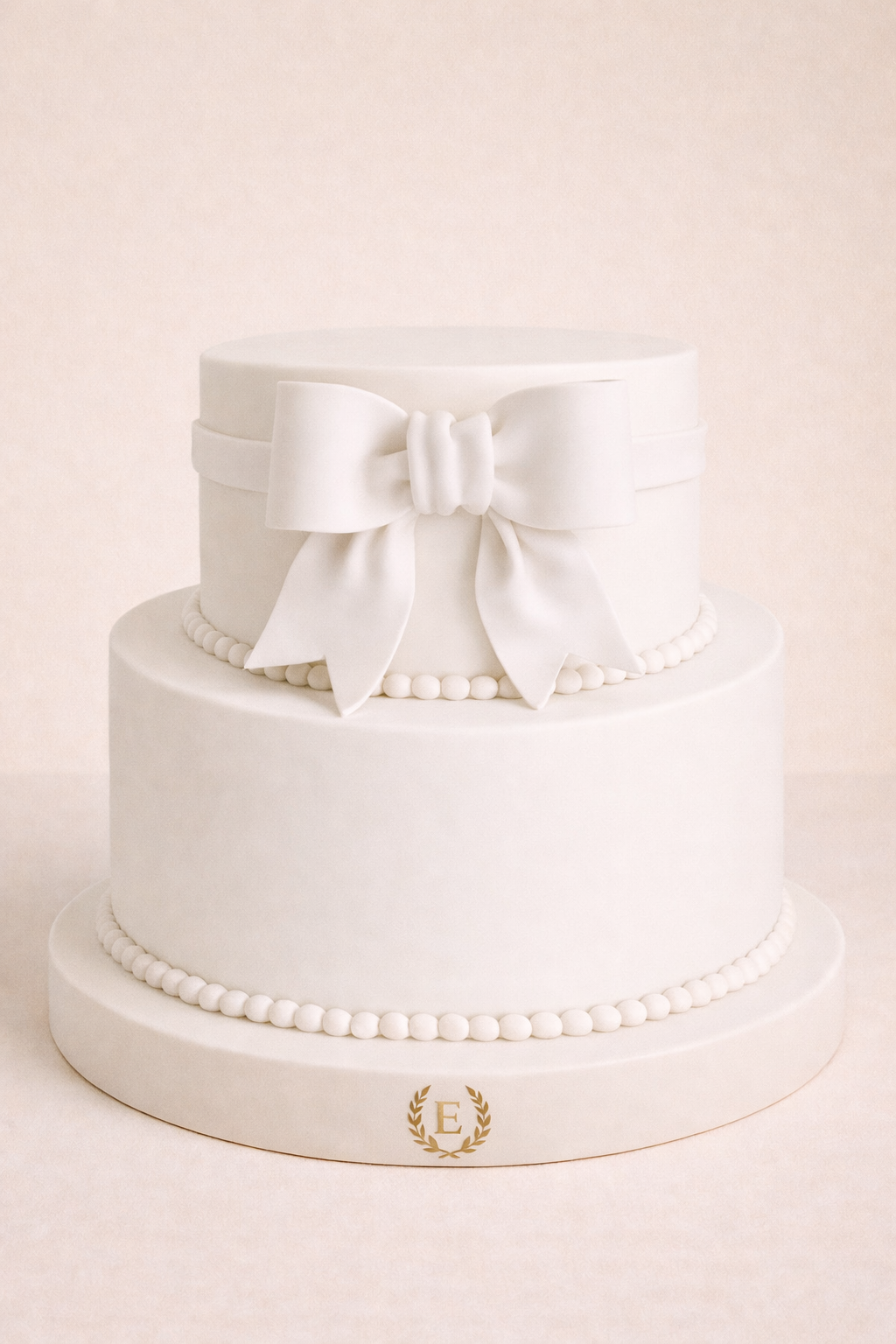 Beyaz Kurdeleli İki Katlı Beyaz Tasarım Pasta