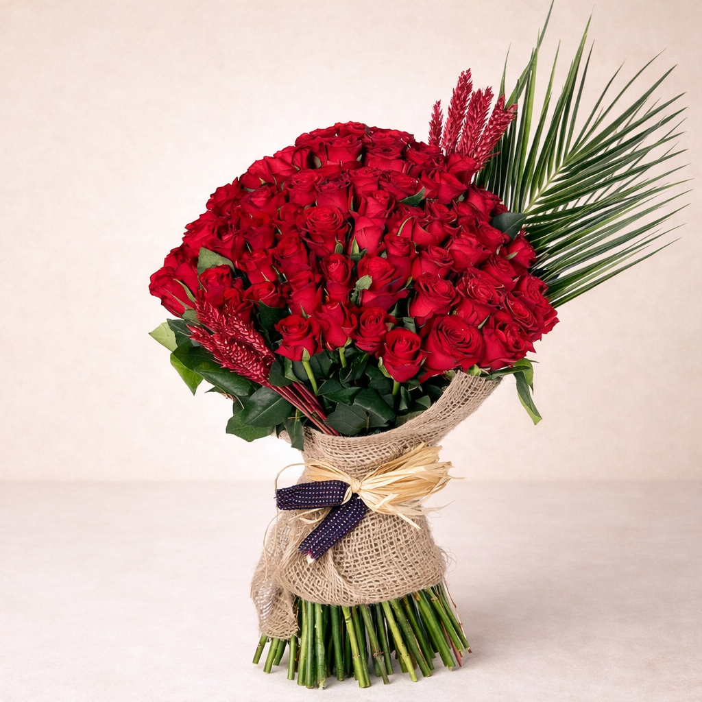 101 Kırmızı Güllerle Premium Buket