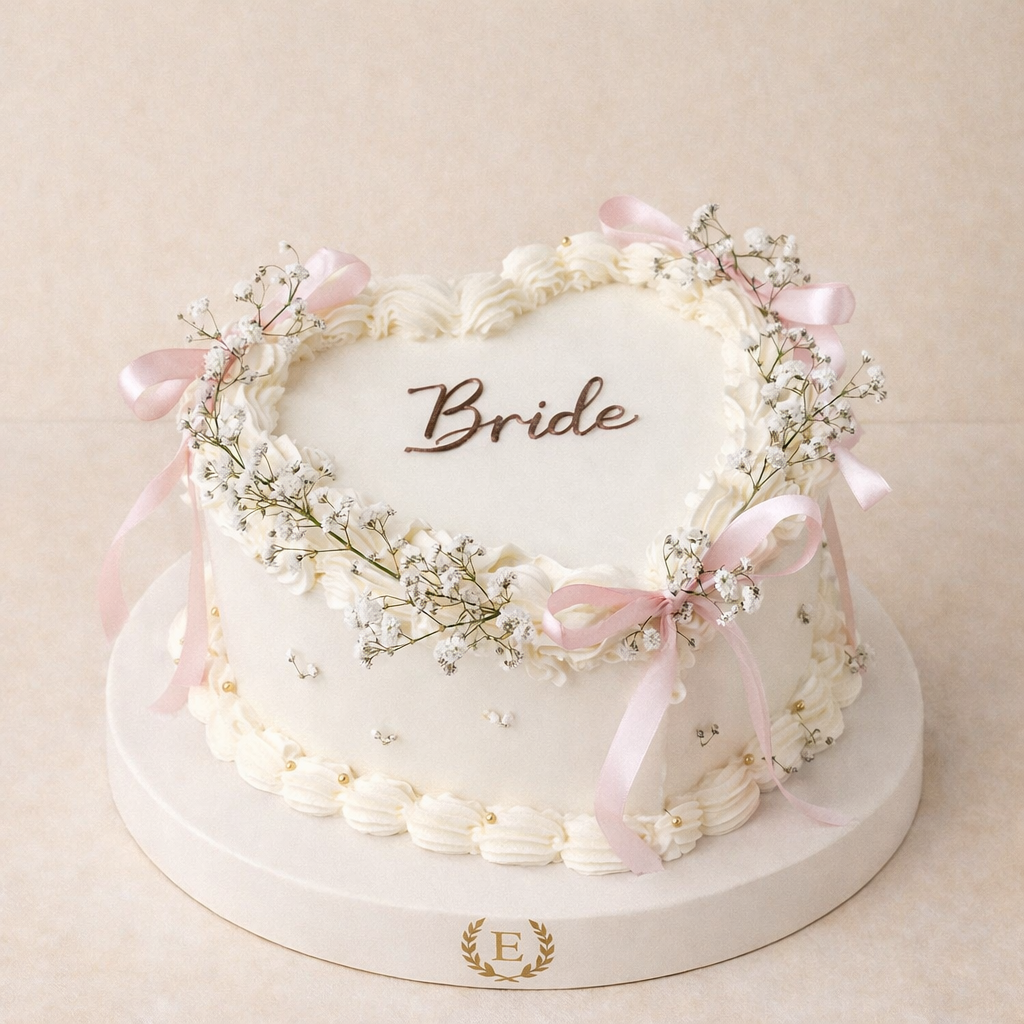 Bride Beyaz Çiçekli Vintage Yazılı Kalp Pasta