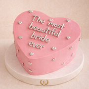 The Most Beautiful Bride Ever Pembe Yazılı Kalp Pasta