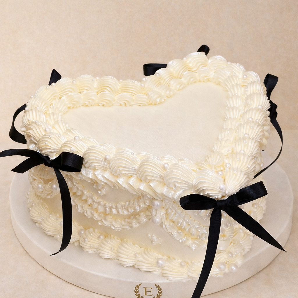 Siyah Kurdeleli Beyaz Vintage Kalp Pasta