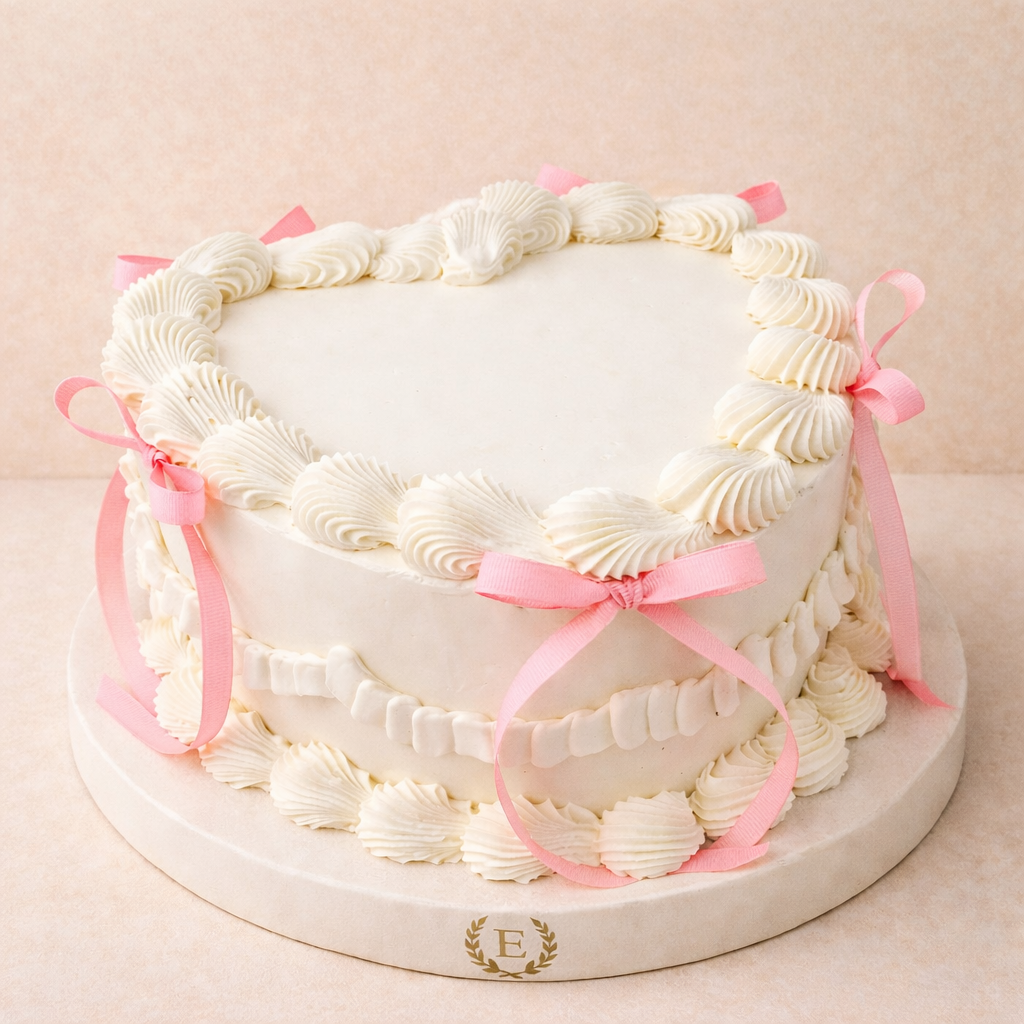 Pembe Kurdeleli Beyaz Vintage Kalp Pasta