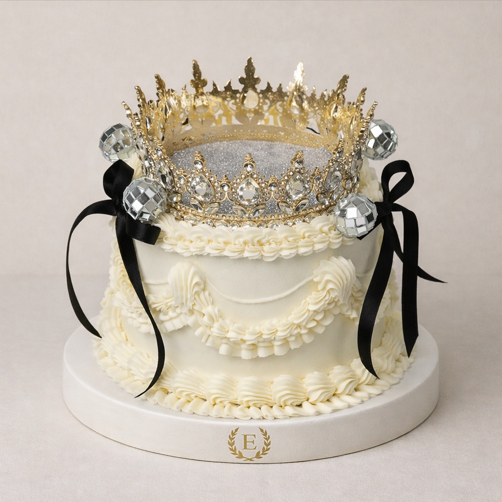 Siyah Kurdeleli Beyaz Vintage Simli Taç Pasta