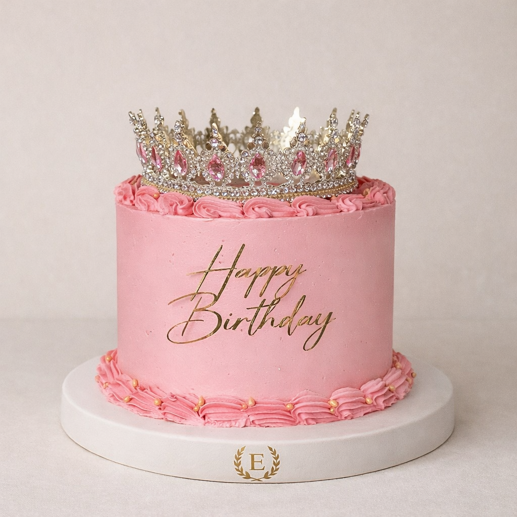 Happy Birthday Pembe Simli Taç Pasta