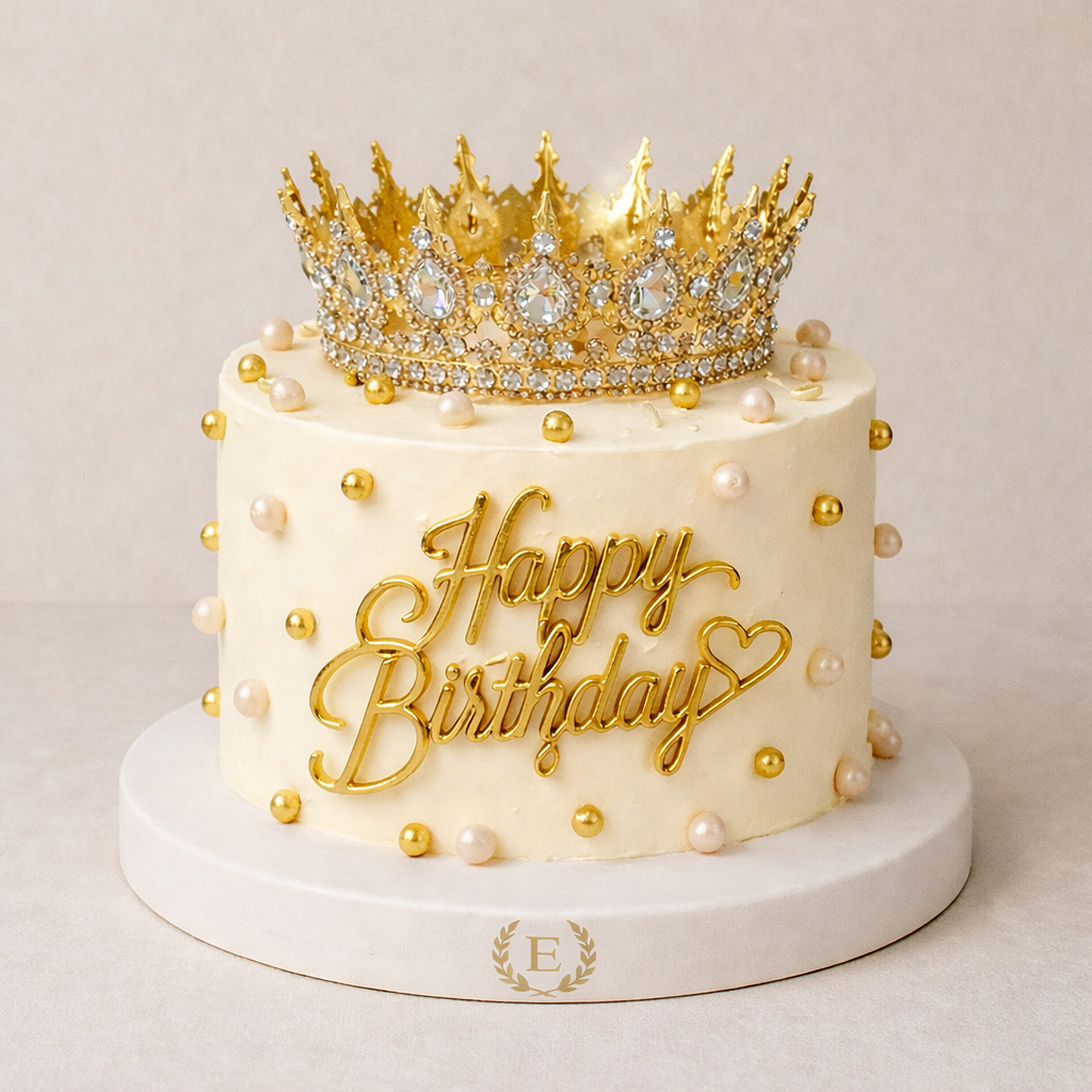 Happy Birthday Gold Simli Taç Pasta