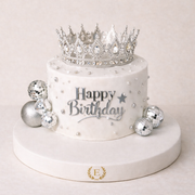 Happy Birthday Disko Toplu Silver Simli Beyaz Taç Pasta