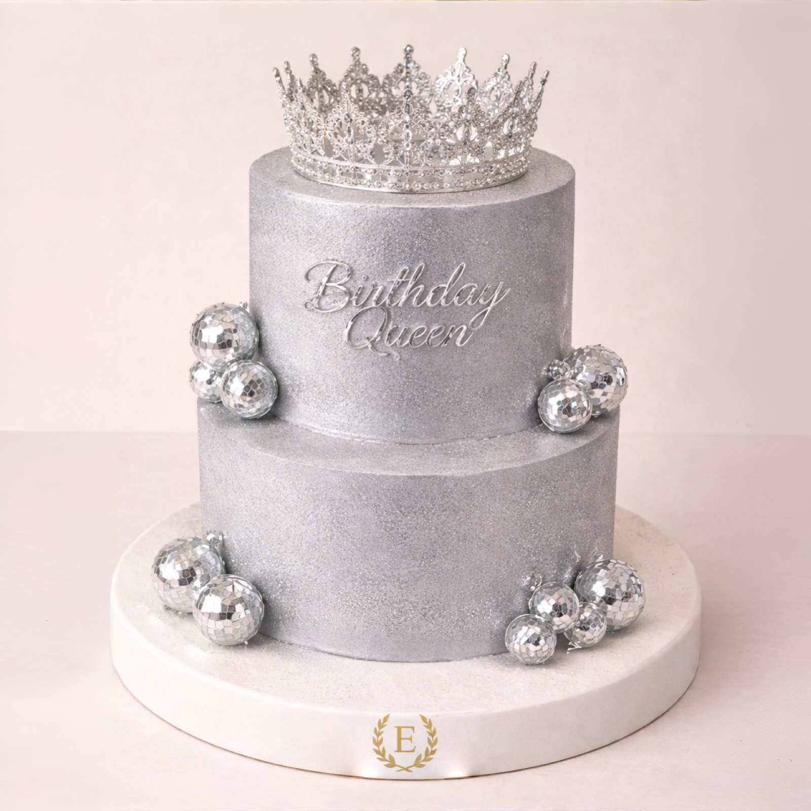 Disko toplu Gümüş İki Katlı Simli Taç Pasta