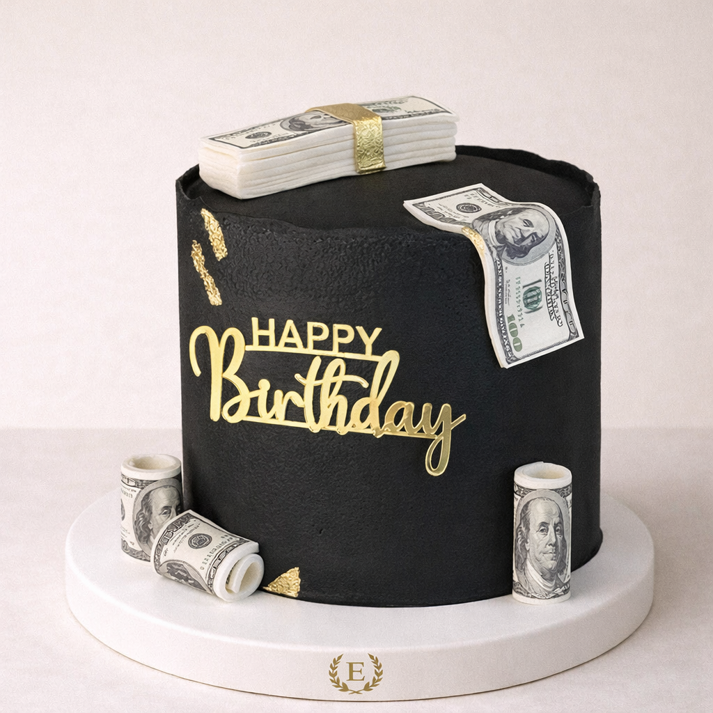 Dolar Detaylı Siyah Gold Tasarım Pasta