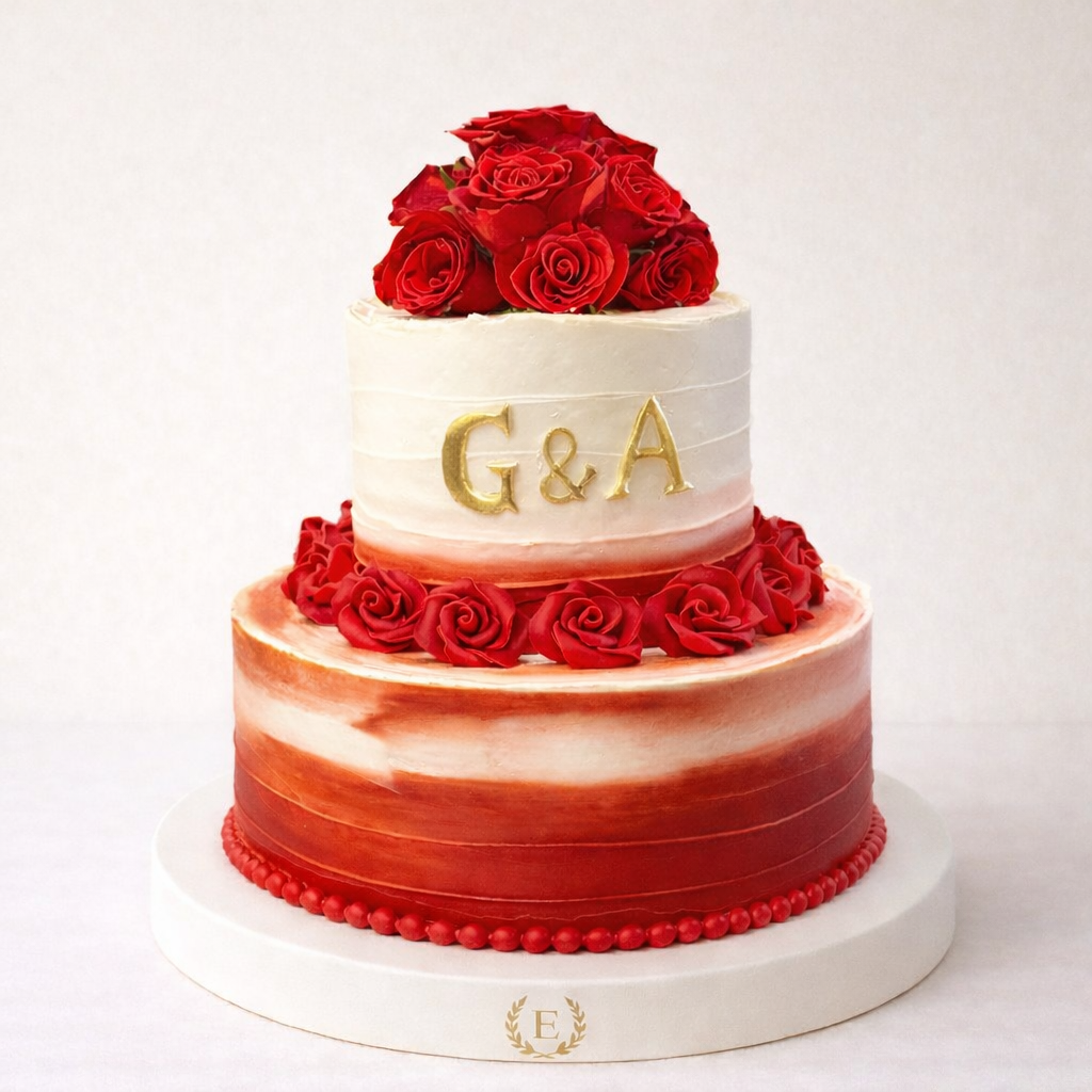 Taze Güllerle Süslenmiş Nişan Pastası