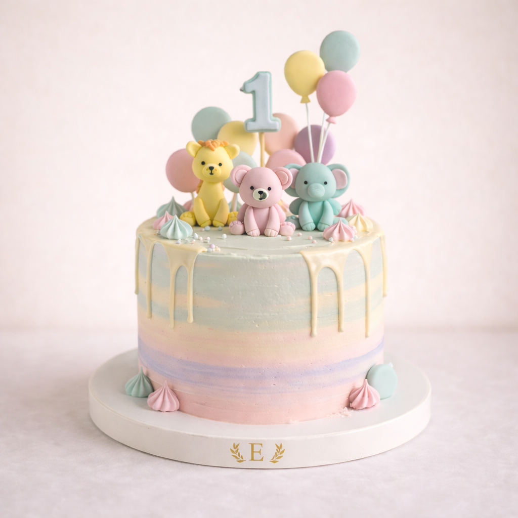 1 Yaş Renkli Ayıcıklı Tasarım Pasta
