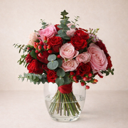 Pembe ve Kırmızı Güller ile Cam Vazoda Premium Aranjman