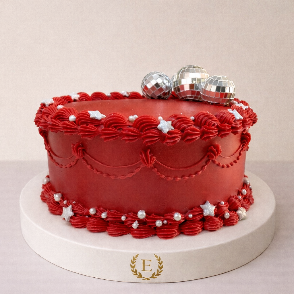 Kırmızı Disko Topu Detaylı Vintage Pasta