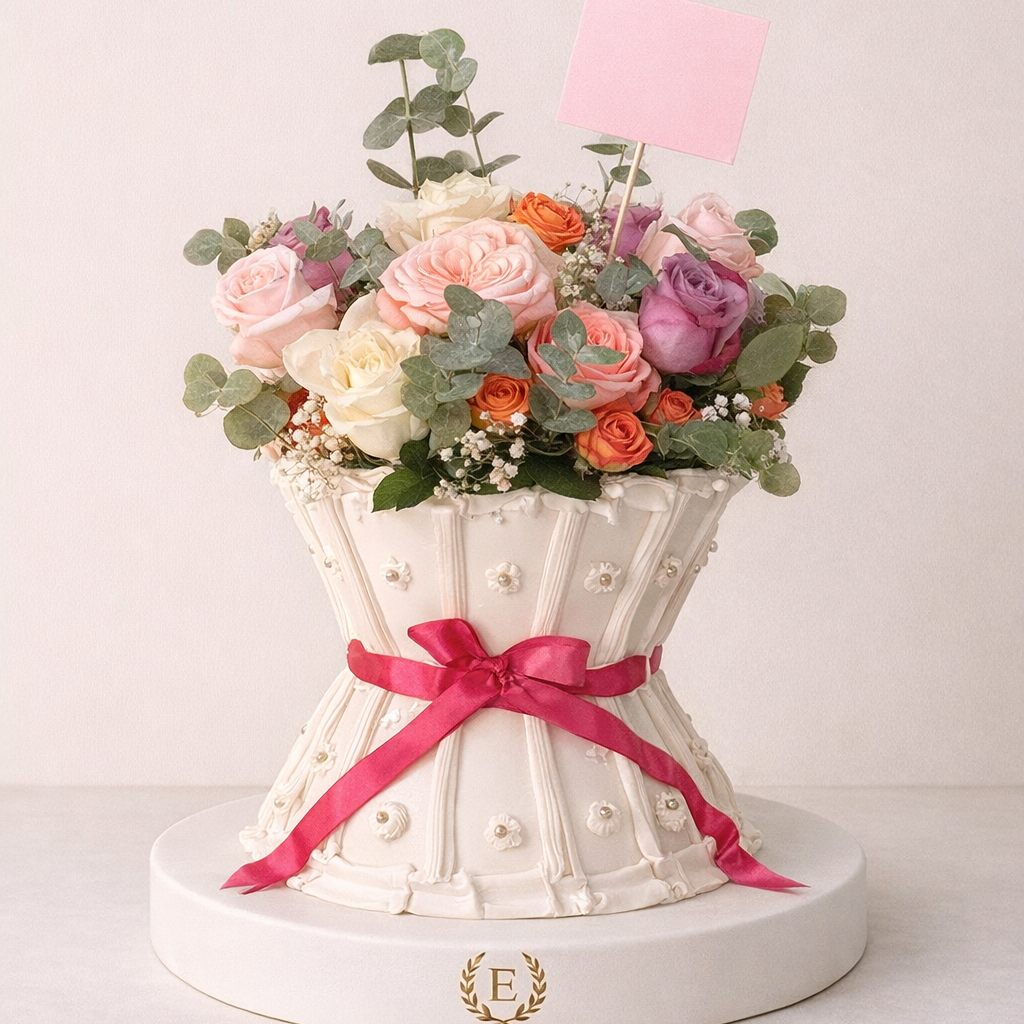 Çiçek Görünümlü Butik Gül Buketi Pastası