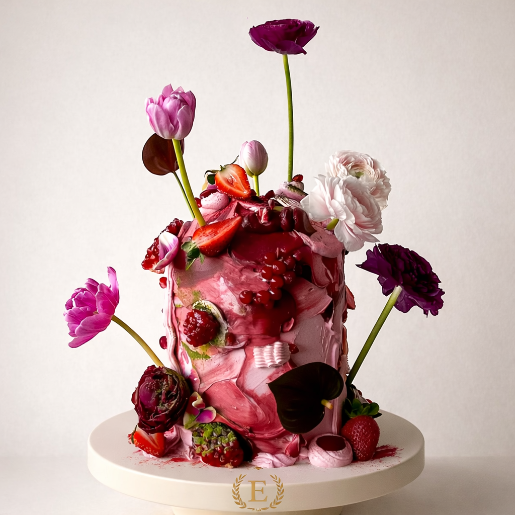 Color Dance Çiçek ve Meyve Detaylı Premium Butik Pasta